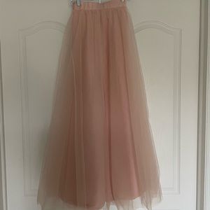 Full length pink tulle skirt